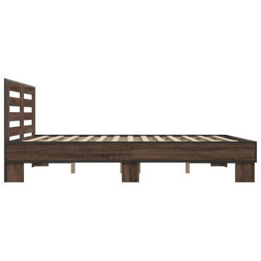 vidaXL Πλαίσιο Κρεβατιού Καφέ Δρυς 150x200cm Επεξ. Ξύλο & Μέταλλο 1 τεμ. - Διπλό