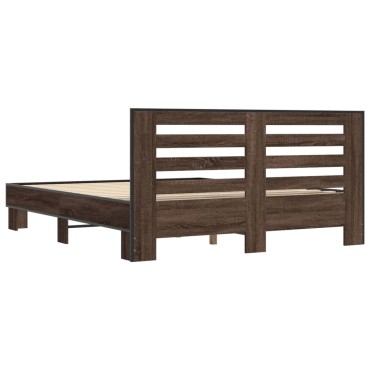 vidaXL Πλαίσιο Κρεβατιού Καφέ Δρυς 150x200cm Επεξ. Ξύλο & Μέταλλο 1 τεμ. - Διπλό