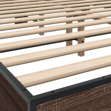 vidaXL Πλαίσιο Κρεβατιού Καφέ Δρυς 150x200cm Επεξ. Ξύλο & Μέταλλο 1 τεμ. - Διπλό