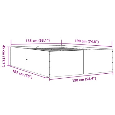 vidaXL Πλαίσιο Κρεβατιού Καπνιστή Δρυς 135x190 εκ. Επεξεργασμένο Ξύλο