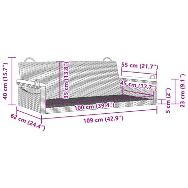 vidaXL Παγκάκι Κούνια Μπεζ 109x62x40cm από Συνθετικό Ρατάν 1 τεμ.