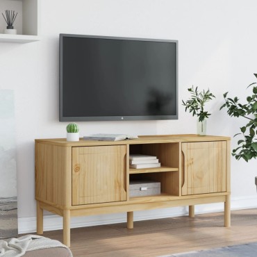 vidaXL Έπιπλο Τηλεόρασης FLORO Καφέ 114x43x55cm από Μασίφ Ξύλο Πεύκου