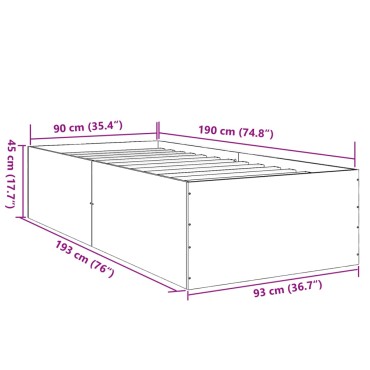 vidaXL Πλαίσιο Κρεβατιού Sonoma Δρυς 90 x 190 εκ. Επεξεργασμένο Ξύλο