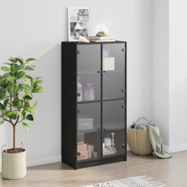 vidaXL Ντουλάπα με Πόρτες Μαύρο 68x37x142cm Επεξεργασμένο Ξύλο 1 τεμ.