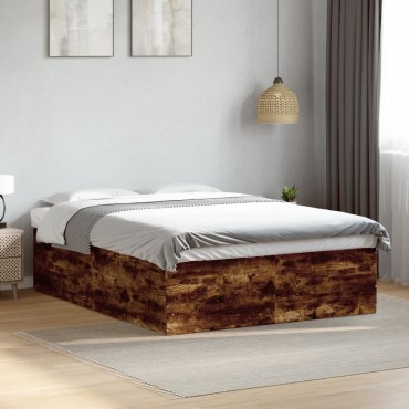 vidaXL Πλαίσιο Κρεβατιού Καπνιστή Δρυς 150x200 εκ. Επεξεργασμένο Ξύλο