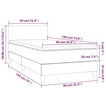 vidaXL Κρεβάτι Boxspring Στρώμα&LED Καπουτσίνο 90x190 εκ. Συνθ. Δέρμα