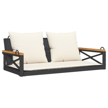 vidaXL Παγκάκι Κούνια Γκρι 109x62x40cm Συνθετικό Ρατάν με Μαξιλάρια 1 τεμ.