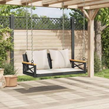 vidaXL Παγκάκι Κούνια Γκρι 109x62x40cm Συνθετικό Ρατάν με Μαξιλάρια 1 τεμ.