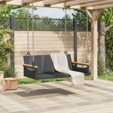 vidaXL Παγκάκι Κούνια Μαύρο 109x62x40cm από Συνθετικό Ρατάν 1 τεμ.