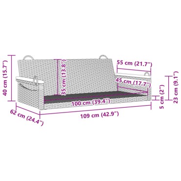 vidaXL Παγκάκι Κούνια Μαύρο 109x62x40cm από Συνθετικό Ρατάν 1 τεμ.
