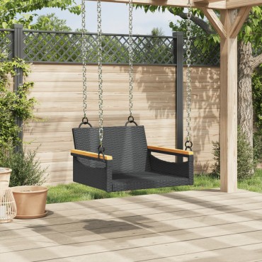 vidaXL Παγκάκι Κούνια Μαύρο 63x62x40cm από Συνθετικό Ρατάν 1 τεμ.