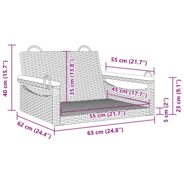 vidaXL Παγκάκι Κούνια Μαύρο 63x62x40cm από Συνθετικό Ρατάν 1 τεμ.