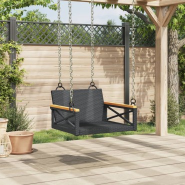 vidaXL Παγκάκι Κούνια Μαύρο 63x62x40cm από Συνθετικό Ρατάν 1 τεμ.