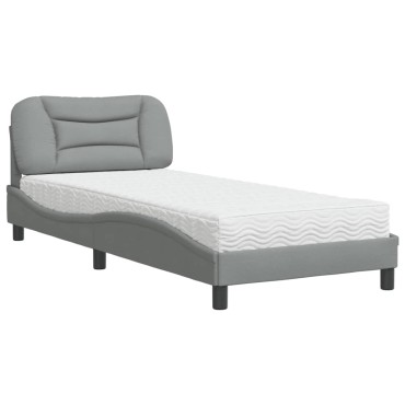 vidaXL Κρεβάτι με Στρώμα Ανοιχτό Γκρι 90x190 εκ. Υφασμάτινο
