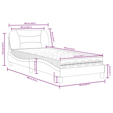 vidaXL Κρεβάτι με Στρώμα Ανοιχτό Γκρι 90x190 εκ. Υφασμάτινο