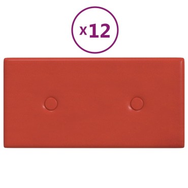vidaXL Πάνελ Τοίχου 12 τεμ. Κόκκινα 30x15 εκ. 0,54 μ² Συνθετικό Δέρμα