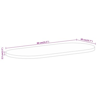 vidaXL Επιφάνεια Τραπεζιού Οβάλ 80x40x2,5cm Μασίφ Ακατ. Ξύλο Μάνγκο 1 τεμ.