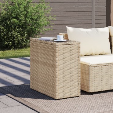 vidaXL Τραπέζι Κήπου με Γυάλινη Επιφ. Μπεζ 58x27,5x55cm Συνθ. Ρατάν 1 τεμ.
