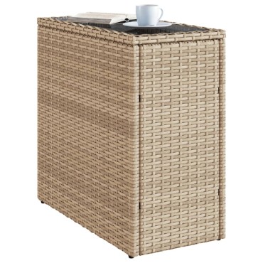 vidaXL Τραπέζι Κήπου με Γυάλινη Επιφ. Μπεζ 58x27,5x55cm Συνθ. Ρατάν 1 τεμ.