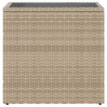 vidaXL Τραπέζι Κήπου με Γυάλινη Επιφ. Μπεζ 58x27,5x55cm Συνθ. Ρατάν 1 τεμ.