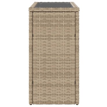 vidaXL Τραπέζι Κήπου με Γυάλινη Επιφ. Μπεζ 58x27,5x55cm Συνθ. Ρατάν 1 τεμ.