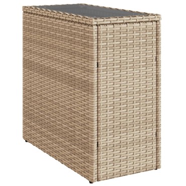 vidaXL Τραπέζι Κήπου με Γυάλινη Επιφ. Μπεζ 58x27,5x55cm Συνθ. Ρατάν 1 τεμ.