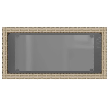vidaXL Τραπέζι Κήπου με Γυάλινη Επιφ. Μπεζ 58x27,5x55cm Συνθ. Ρατάν 1 τεμ.