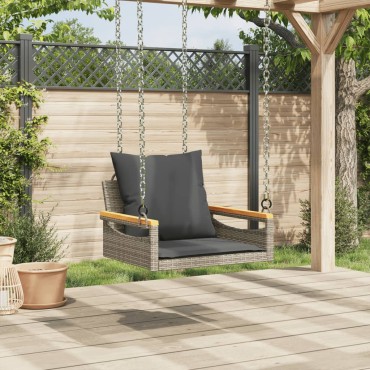 vidaXL Παγκάκι Κουνιστό Γκρι 63x62x40cm Συνθετικό Ρατάν με Μαξιλάρια 1 τεμ.