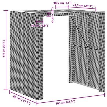 vidaXL Τραπέζι Μπαρ Κήπου Επιφ. Ακακίας Μαύρο 105x80x110cm Συνθ. Ρατάν 1 τεμ.
