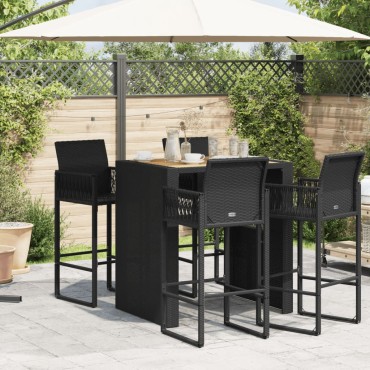 vidaXL Τραπέζι Μπαρ Κήπου Επιφ. Ακακίας Μαύρο 105x80x110cm Συνθ. Ρατάν 1 τεμ.