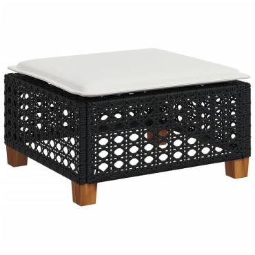vidaXL Υποπόδιο Κήπου Μαύρο 63,5x56x32cm Συνθετικό Ρατάν με Μαξιλάρι 1 τεμ.