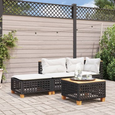 vidaXL Υποπόδιο Κήπου Μαύρο 63,5x56x32cm Συνθετικό Ρατάν με Μαξιλάρι 1 τεμ.