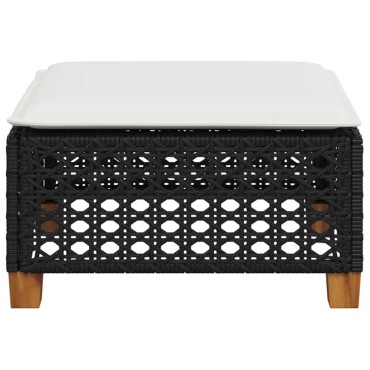 vidaXL Υποπόδιο Κήπου Μαύρο 63,5x56x32cm Συνθετικό Ρατάν με Μαξιλάρι 1 τεμ.