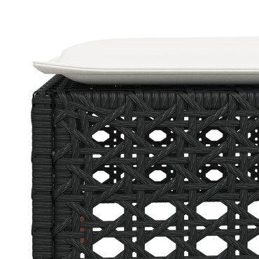 vidaXL Υποπόδιο Κήπου Μαύρο 63,5x56x32cm Συνθετικό Ρατάν με Μαξιλάρι 1 τεμ.