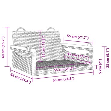 vidaXL Παγκάκι Κούνια Γκρι 63x62x40cm από Συνθετικό Ρατάν 1 τεμ.