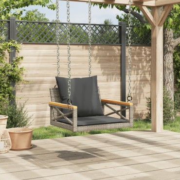 vidaXL Παγκάκι Κουνιστό Γκρι 63x62x40cm Συνθετικό Ρατάν με Μαξιλάρια 1 τεμ.