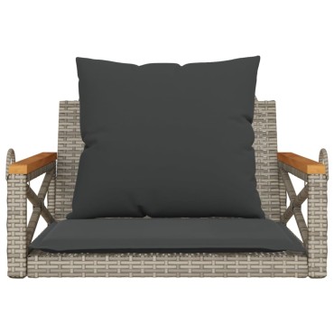 vidaXL Παγκάκι Κουνιστό Γκρι 63x62x40cm Συνθετικό Ρατάν με Μαξιλάρια 1 τεμ.