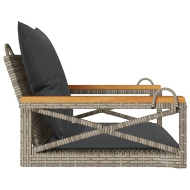 vidaXL Παγκάκι Κουνιστό Γκρι 63x62x40cm Συνθετικό Ρατάν με Μαξιλάρια 1 τεμ.