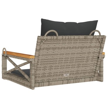 vidaXL Παγκάκι Κουνιστό Γκρι 63x62x40cm Συνθετικό Ρατάν με Μαξιλάρια 1 τεμ.