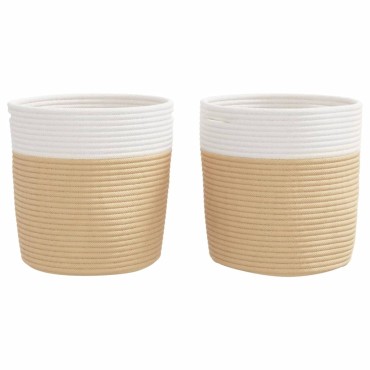 vidaXL Καλάθια Αποθήκευσης 2 τεμ. Μπεζ/Λευκό Ø28x28 εκ. Βαμβακερά