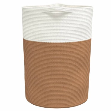 vidaXL Καλάθι Αποθήκευσης Καφέ και Λευκό Ø49x65 εκ. Βαμβακερό