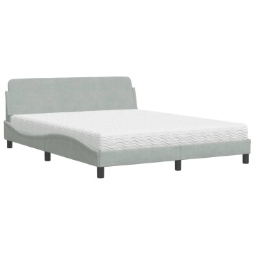 vidaXL Κρεβάτι με Στρώμα Ανοιχτό Γκρι 160x200 εκ. Βελούδινο
