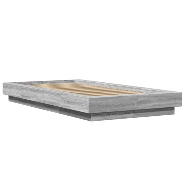 vidaXL Πλαίσιο Κρεβατιού με LED Γκρι Sonoma 75x190 εκ. Επεξεργ. Ξύλο