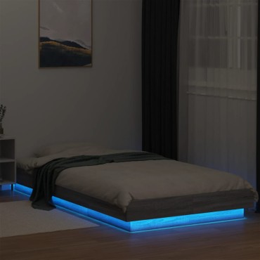 vidaXL Πλαίσιο Κρεβατιού με LED Γκρι Sonoma 75x190 εκ. Επεξεργ. Ξύλο