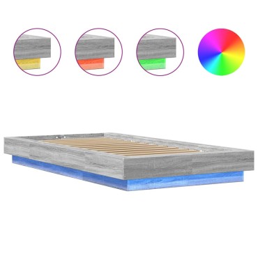 vidaXL Πλαίσιο Κρεβατιού με LED Γκρι Sonoma 75x190 εκ. Επεξεργ. Ξύλο