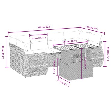 vidaXL Σετ Σαλονιού Κήπου 7 τεμ. Γκρι Συνθετικό Ρατάν με Μαξιλάρια 55x55cm
