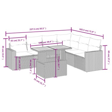 vidaXL Σετ Σαλονιού Κήπου 7 τεμ. Γκρι Συνθετικό Ρατάν με Μαξιλάρια 55x55cm