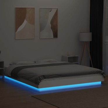 vidaXL Πλαίσιο Κρεβατιού με LED Λευκό 160x200 εκ. Επεξεργ. Ξύλο