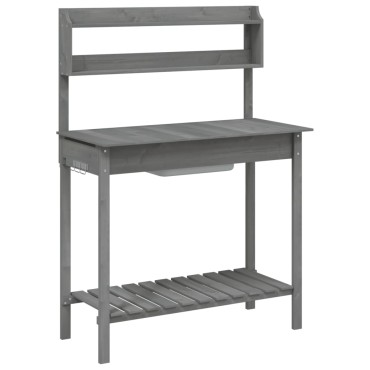 vidaXL Τραπέζι για Γλάστρες+Νεροχύτη Γκρι 147,5x44x139,5εκ Μασίφ Ελάτη
