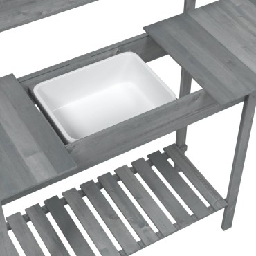 vidaXL Τραπέζι για Γλάστρες+Νεροχύτη Γκρι 147,5x44x139,5εκ Μασίφ Ελάτη